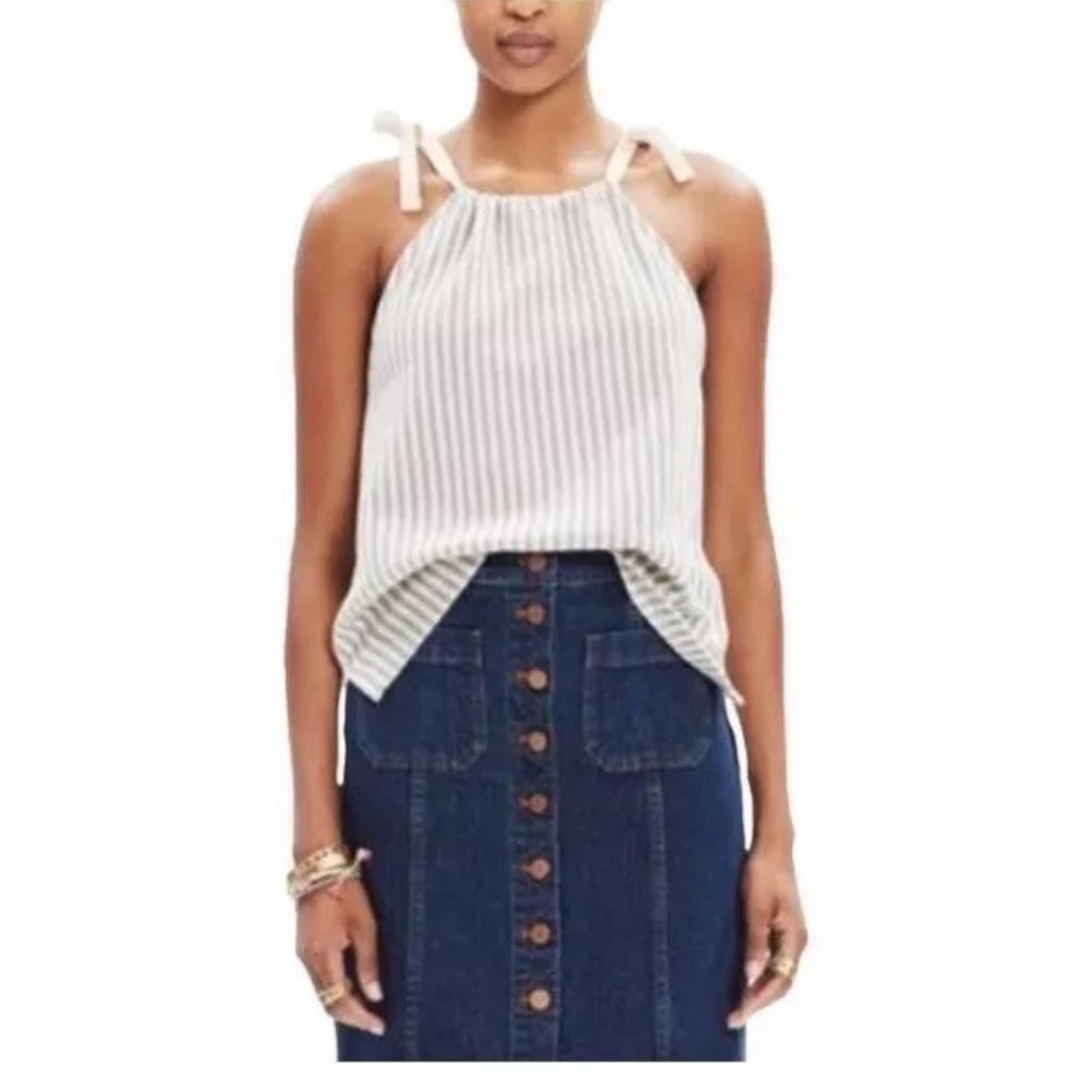 Madewell Temp Gray & Cream Striped Tie Shoulder Tank